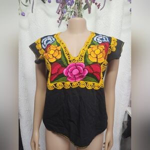 Black and Yellow Graphic Embroidered Blouse